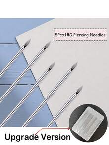 5pcs Hollow Piercing Needles, 12G, 13G, 14G, 16G, 18G And 20G, Suitable For Ear, Nose, Navel, Abdomen, Lip, Tongue Piercing Kit And Piercing Tools - Silver - View 26