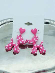 1 Pair Romantic Heart Series Multi-Color Patchwork Heart & Dog Pendant Earrings For Women - Earring - View 4