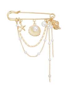 1件装女士独特贝壳海星吊坠胸针创意仿珍珠贝壳闪亮串珠饰品包包装饰Y2K旅行必备可爱钥匙挂绳 - 金色 - 查看 3