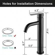 Grifo de lavabo moderno, grifo de bao negro mate, grifo de acero inoxidable, con cao de 30 cm de alto, grifo de lavabo de un solo orificio - Negro - Ver 7