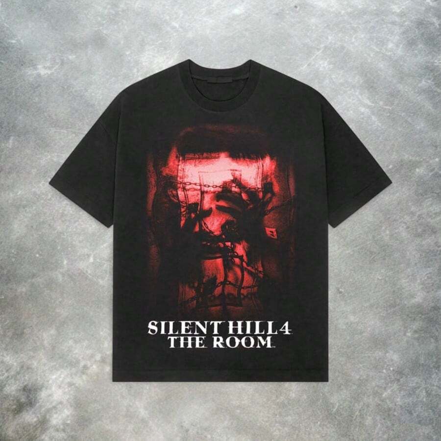 Silent Hill 4 T-Shirt – Retro Horror Y2K Heavyweight Cotton Tee - 黑色 - 查看 1