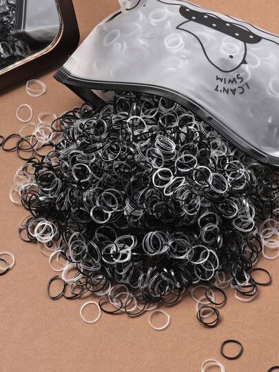 1000 piezas/Paquete Bandas de goma desechables negras y transparentes, lazos de cabello diarios simples y suaves, accesorios de cabello de alta elasticidad, accesorios para la cabeza, sujetadores de cola de caballo, ligas de cabello, scrunchies, cuerda para el cabello