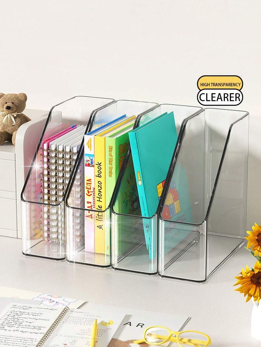 1/2个透明塑料立式文件袋，桌面收纳架，可放置杂志、活页夹、笔记本、信封和其他文具，多功能桌面收纳架，适用于学习用品 - 無色 - 查看 1