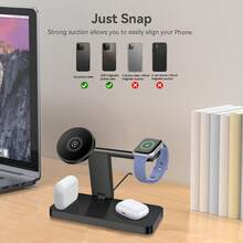 4-In-1 Fast Magnetic Wireless Charging Stand, Foldable Travel Charging Base, Compatible With IPhone 17 Air 16 15 14 13 12 Series Plus/Pro/Pro Max/Mini, Multi-Device Magnetic Charging, Compatible With Apple Watch Ultra/SE, 11 10 9 8 7 6 5 4 3 2, Compatible With AirPods Pro2 Pro 4 3 2, Compatible With IWatch - Black - View 4