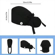 HETIE 3 Piezas Gorros Quirurgicos Mujer, Sombrero de Trabajo para Mujer Ajustable, Bolsa de Cola de Caballo con Lazo en La Espalda Adecuado para Trabajar, Cuidar y Cocinar - Talla Única-XL + black - Ver 6