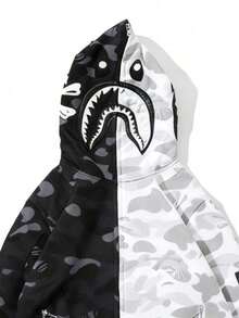 Shark Camo Hoodie For Men, Y2K Street Hiphop Print Men's Full Zip-Up Hoodie Oversized Winter Fit Sudaderas Para Hombre - Grey - View 2
