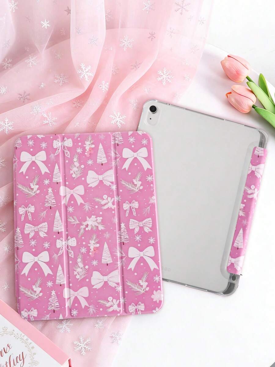1 件装冬季雪花领结图案平板电脑保护套，适用于 iPad 10 代/11 代/10.2/10.5/Air4/Air5/10.9/Pro 11/Air 11 英寸 (M2)-2024/Pro 11 英寸 (M4)-2024/iPad Air 11 英寸 (M3) 2025/iPad (A16) 11 英寸第 11 代 2025、Mini 6/Mini 7/Air1/Air2/9.7、Tab A8 10.5 英寸 2022，包含笔槽、三折支架、磁吸式睡眠/唤醒功能，简约/创意/独特/趣味/可爱/小众设计 - 彩色 - 查看 1