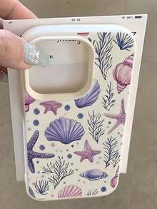 1pc White Starfish & Shell Pattern Full Coverage TPU Shockproof Phone Case, Compatible With IPhone 16, 15, 14, 13, 12, 11 Pro Max, Series - 款式6(1pc) - 查看 1