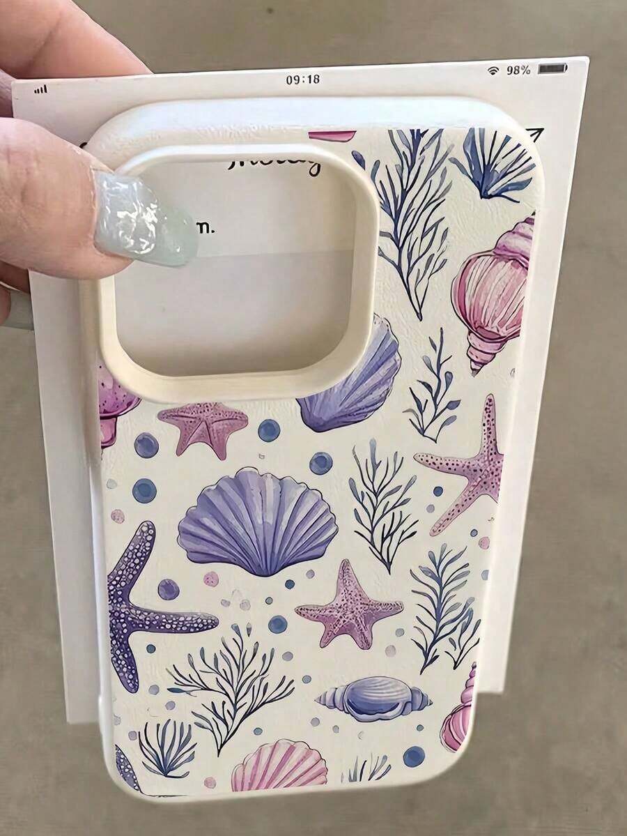 1pc White Starfish & Shell Pattern Full Coverage TPU Shockproof Phone Case, Compatible With IPhone 16, 15, 14, 13, 12, 11 Pro Max, Series - 款式6(1pc) - 查看 1