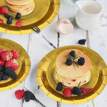 100/50pcs Gold Thickened Reusable Plates, Dessert/Cake Plates With Elegant Polished Metal Rim, Suitable For Weddings, Birthdays, Parties, Christmas - Gold - View 6