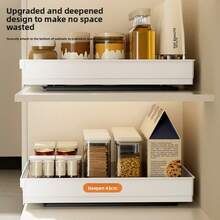 光滑钢制抽屉式储物架 - 可扩展，采用纳米粘合膜固定，节省空间，可调节，耐用，易于安装，适用于厨房和客厅的储物架（带滑动轨道） - 白色 - 查看 5