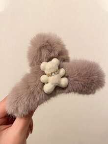 后脑勺发夹，可爱小熊抓夹，可爱发夹，冬季头饰发夹，气质后脑勺发爪，节日装饰头饰，外出必备优雅爪夹度假发饰 - 彩色 - 查看 2