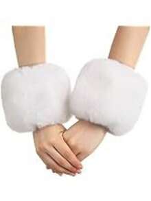 1对人造毛皮腕套，蓬松狐狸毛冬季腕带，毛绒毛皮袖套手镯，手臂保暖套，角色扮演，女士冬季毛绒手臂套，短款人造毛皮腕套