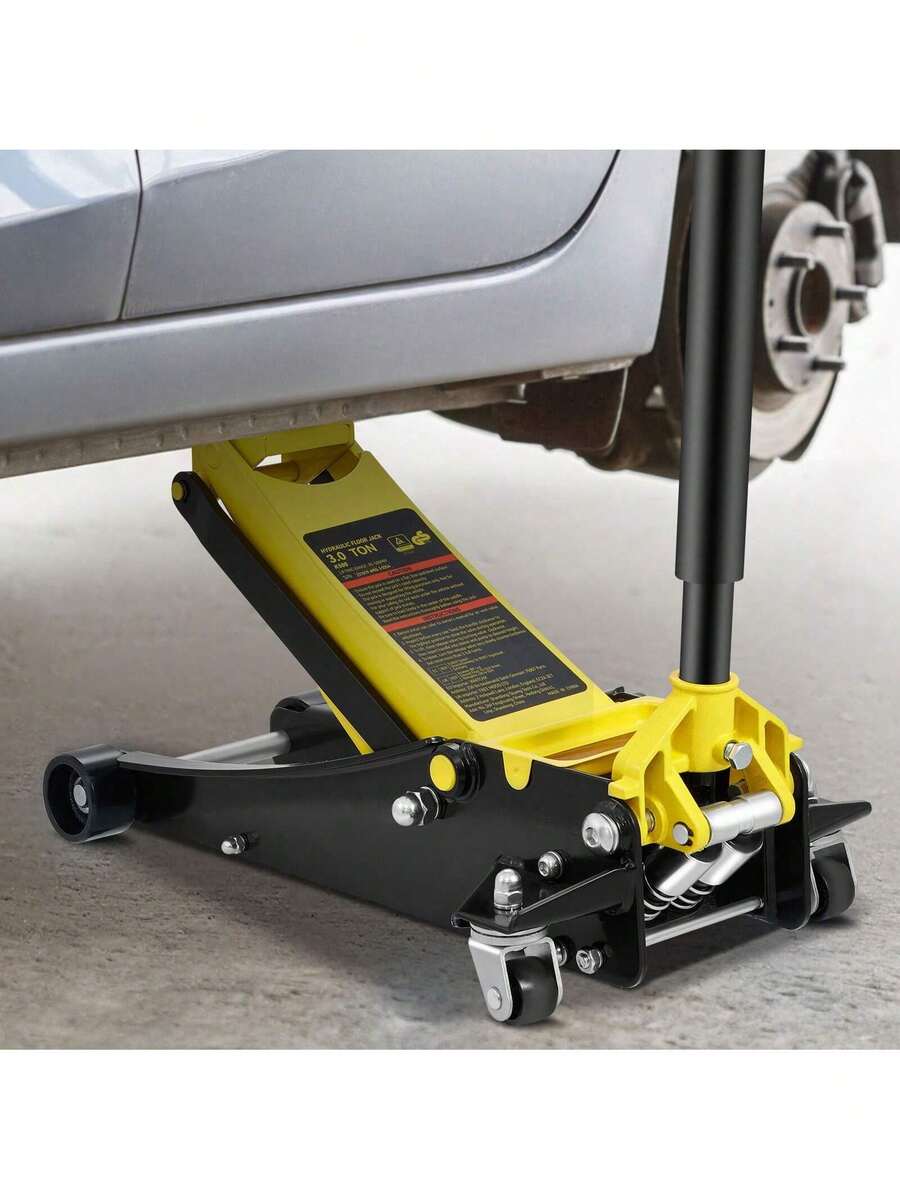 Floor Jack  3 Ton Low Profile Floor Jack  Heavy-Duty Steel Racing Floor Jack With Dual Pistons Quick Lift Pump  Floor Jack Lifting Range 3.35 -19.69 - Yellow - View 1