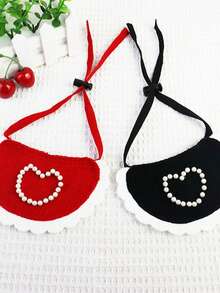 1件/2件装宠物爱好者节/感恩节礼物，小猫/小狗珍珠心形荷叶边围巾，可调节按扣围兜，适用于宠物派对拍照装饰 - 彩色 - 查看 11