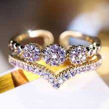 1pc ANGOL Purple Synthetic Zirconia V-Shaped Open Ring, Fashionable Versatile Ring Suitable For Party, Wedding, Daily Wear - Purple - View 13