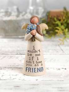 1pc Friendship Angel Figurine With Star, Resin Sisters Sculpture, Classic Style With Inspirational Quote, Indoor Tabletop Or Outdoor Garden Decor, Thoughtful Gift For Best Friend - Multicolor - View 6