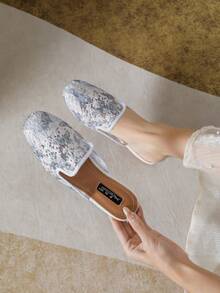 Mengshangli Women's Random Print Mesh Patchwork Flat Slide Sandals, Beach Vacation, Spring/Summer - Baby Blue - View 3