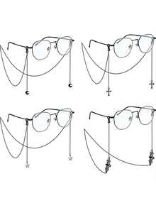 4pcs Gothic Bat Moon Eyeglass Chain - Eyeglass Holder With Bat/Raven Pendant And Cross/Crescent Pendant - Unisex Eyeglass Strap Suitable For Daily Use, Back To School, Valentine's Day - Great Gift! - Multicolor - View 2