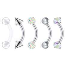 Set de 5 piezas de piercing de ceja de cristal, incluye barra curva, piercing rook, pendientes de cartílago, pendientes de trago y labret - A - Ver 6