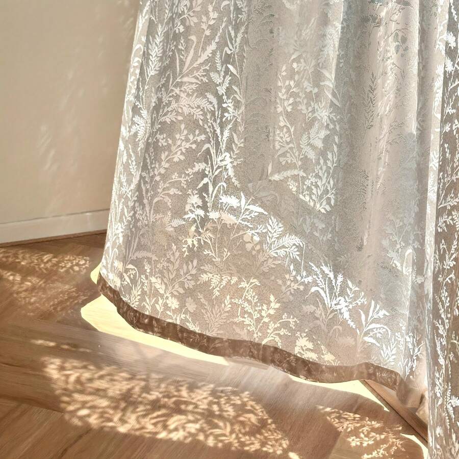 1 件米白色花卉纹理薄纱窗帘，复古优雅轻盈的垂直花卉纹理薄纱窗帘，可柔化光线，适用于客厅、卧室等四季家居装饰。 - 米色 - 查看 1