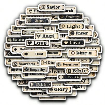 71pcs/2sheets Christian Junk Journal Stickers, Bible Verse Words Stickers, Faith Tags, Christ Religious Belief Labels, Self-Adhesive Decals For Scrapbooking, Journals, Planners & DIY Crafts