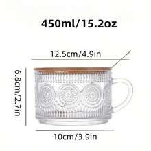 1/4个 450毫升/15.2盎司隔夜燕麦杯，配有竹盖和勺子 - 蚀刻玻璃杯，可爱咖啡吧配件，冰咖啡杯，适合万圣节、复活节、感恩节、情人节、返校季、居家玻璃杯、早餐杯、麦片杯、咖啡杯 - 彩色 - 查看 4