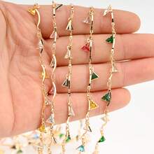 1 mètre de chaîne ornementale exquise à plusieurs couleurs, de forme triangulaire, en zirconium, plaquée cuivre et or. Accessoire de chaîne pour la création de bijoux, vêtements, chaussures et sacs - triangulaire - Voir 5