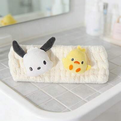 Miniso 3D Pochacco Absorbent Hair Scrunchie (Thick Version): Super Soft & Fluffy Plush Material, Dual Character Design (Pochacco + Duckling), Highly Absorbent Fabric, Elastic Band, Suitable For Skincare, Makeup, Face Washing And Daily Home Use, Comfortable & Durable Hair Accessory (1 Piece)