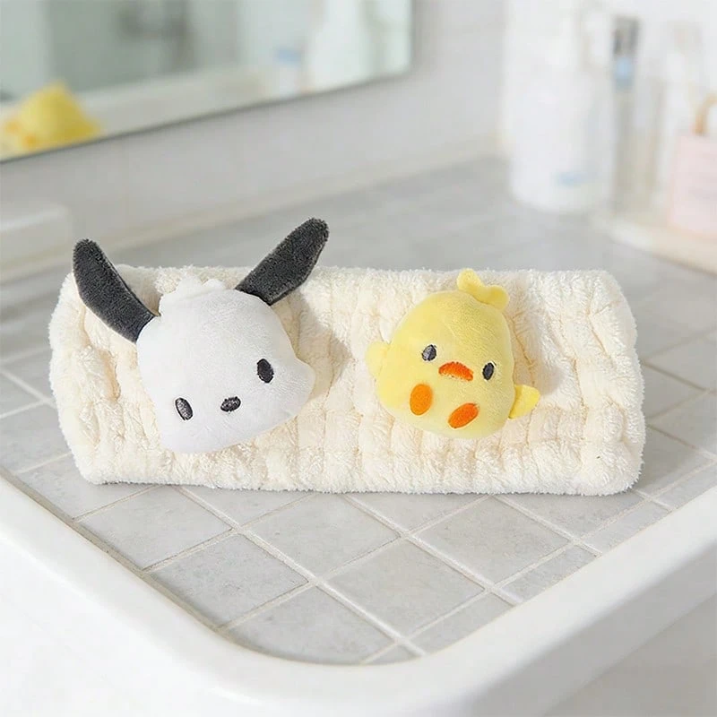 Miniso 3D 波恰可吸水发圈(加厚款):超柔软蓬松的毛绒材质,双角色设计(波恰可+小鸭),高吸水性面料,弹性发圈,适用于护肤、化妆、洗脸和日常居家使用,舒适耐用的发饰(1个) - 白色 - 查看 1