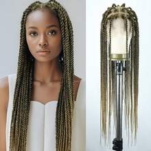 360度高清全蕾丝编织假发，无结编织假发，扭辫假发，带婴儿发的全蕾丝假发，手工钩编合成扭辫假发，36英寸自然黑色，适合日常、节日和派对佩戴 - 彩色 - 查看 13