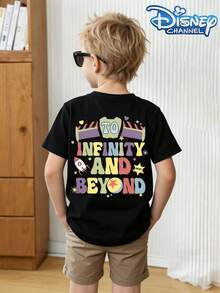 Disney 'Toy Story' Judy And Buzz Lightyear Patterned Crew Neck Summer T-Shirt, Suitable For Boys And Girls To Wear For Holiday Parties, Dinners, Outdoor Play, Traveling, And As A Gift For Children Visiting Disneyland. - màu đen - Xem 2