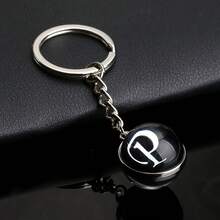 1pc 26 English Alphabet Time Gem Double-Sided Glass Ball Keychain Metal Key Chain Accessory Small Gift - Silver - View 6