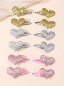 3对/6对装女孩闪亮彩色心形发夹套装，适合日常装饰