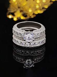 2pcs Fashionable & Luxury 6-Prong Ring, Gift For Women - Silver - View 6