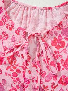 Acelitt Áo kiểu nữ nhẹ nhàng, in họa tiết hoa, tay phồng, cổ mở, thích hợp cho mùa xuân/thu. - Hồng - Xem 7