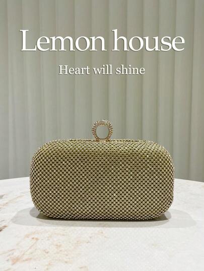 1pc Gold Rhinestone Women's Handbag, Glittering Luxury Evening Bag With Metal Chain, Clutch, Crossbody Bag, Suitable For Formal Events, Parties, Weddings, Birthdays, Valentine's Day Gifts