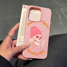 Funda de teléfono con efecto espejo de esqueleto de calabaza y especias. Perfecta para el Día de los Muertos y compatible con  17,  16 Pro Max,  15 Pro Max,  13 y  12. Fabricada en TPU resistente para una gran protección contra golpes y caídas. Un regalo divertido y original para familiares, amigos, Halloween o cualquier ocasión festiva como cumpleaños y Navidad. Ideal para quienes aman la combinación de estilo y un toque de terror. - Rosa - Ver 3