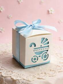 10个装彩色婴儿车造型礼盒，带丝带 - 镂空婴儿车图案，适用于迎婴派对、生日、婚礼等场合 - 坚固的纸质马车造型礼盒，适合用作派对回礼和装饰品 - 彩色 - 查看 8