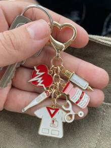 1pc Cute Alloy Doctor & Nurse Keychain, Fashionable Bag Charm Pendant - Multicolor - View 1