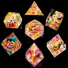 7pcs Resin D&D Dice Set, Role Playing Tabletop Game Dice, Sharp Edge Dice, D&D Gift, Blooming Flower Design - Multicolor - View 2