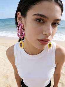 ZA 女士彩色龙虾耳环 - 水果吊坠长款耳环 | 情人节礼物 春假吸睛配饰