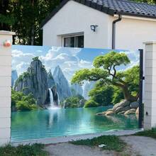 1件套山景风景车库门背景布 - 户外装饰布艺，饰有生动的瀑布和绿植，是庭院派对和节日活动的理想之选，可悬挂于户外。 - 彩色 - 查看 2