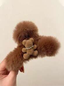 后脑勺发夹，可爱小熊抓夹，可爱发夹，冬季头饰发夹，气质后脑勺发爪，节日装饰头饰，外出必备优雅爪夹度假发饰 - 彩色 - 查看 8