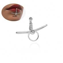 Fake Lip Cuff-Silver Stainless Cyberpunk Fake Lip Ring Non Piercing Hoop Y2k Punk Irregular Faux Jewelry Unique Teeth For Women Men Party Fashion Cosplay