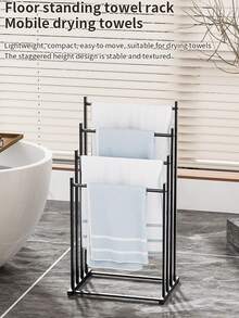 1个浴缸毛巾架，4层毛巾收纳架，节省空间的浴室整理架，便携式户外泳池毛巾架，休闲风格，无需电源，落地式，适用于健身房、浴缸收纳、毯子架 - 彩色 - 查看 10