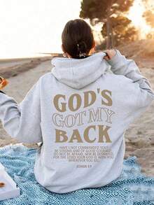 Comfortable Plus Size Hoodies Women's Christian Faith Hoodie, Printed With "God Is With Me" Bible Verse (Joshua 1:9)-Inspirational Religious Clothing - 灰色 - 查看 10