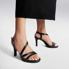 Women Elegant Multiple Strap High Heeled Sandals Open Toe Comfortable Dressy Shoes With Adjustable Ankle Strap For Wedding Party Prom - 黑色 - 查看 9