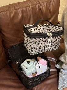 1pc Sanrio Cartoon Large Capacity Kitty Mesh Flocked Cosmetic Bag, Handheld Portable Travel Toiletry Organizer - Multicolor - View 11