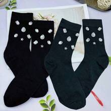 1/2/3/4 Pairs Women Solid Color Rhinestone Decorated Mid-Calf Socks, Sparkling Rhinestone Decorated Socks - Comfortable, Fashionable, Soft, Stretchy, Suitable For All Seasons, Perfect For Women's Daily Wear, Dates, Parties, And An Ideal Gift For Women, Christmas, Valentine's Day, Mother's Day - Multicolor - View 13